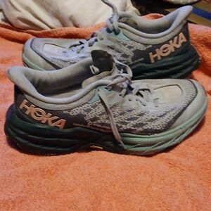 Hoka Gray and Teal Running Shoes